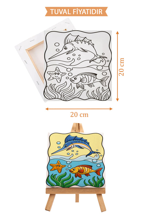 Sevimli Deniz Manzarası Ön Çizimli Boyama Tuvali 9015