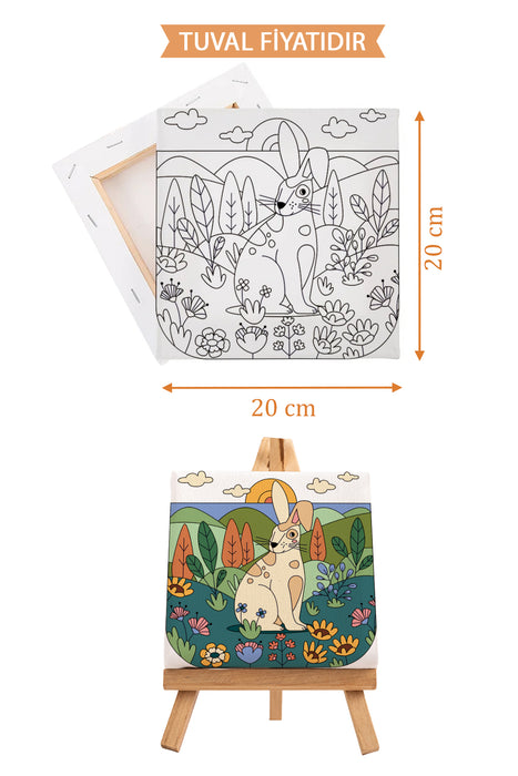 Sevimli Tavşan Ön Çizimli Boyama Tuvali 9136