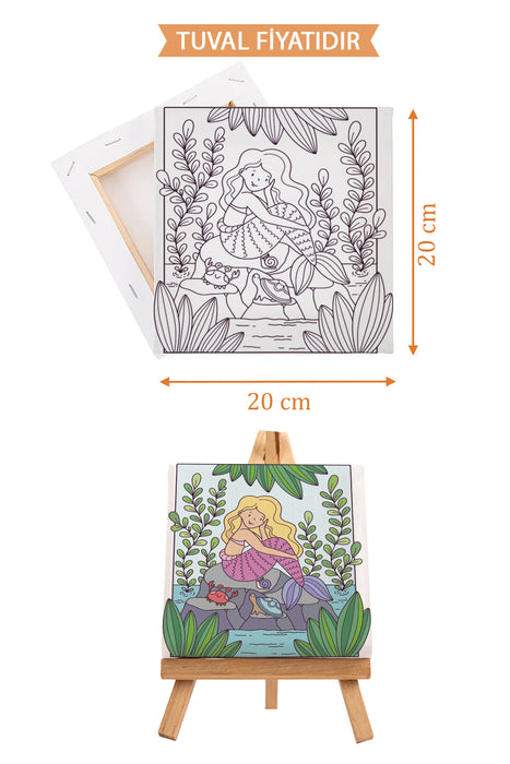 Sevimli Deniz Kızı Ön Çizimli Boyama Tuvali 9151