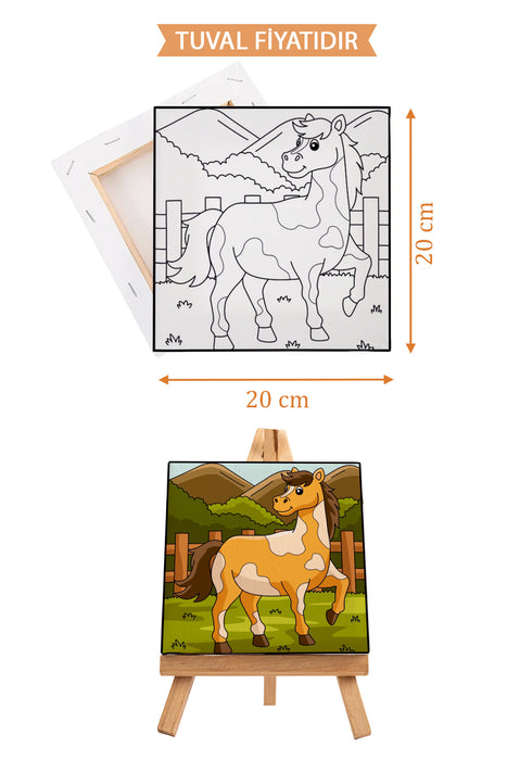 Sevimli At Ön Çizimli Boyama Tuvali 9162