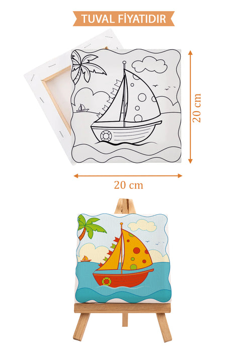 Sevimli Yelkenli Ön Çizimli Boyama Tuvali 9020