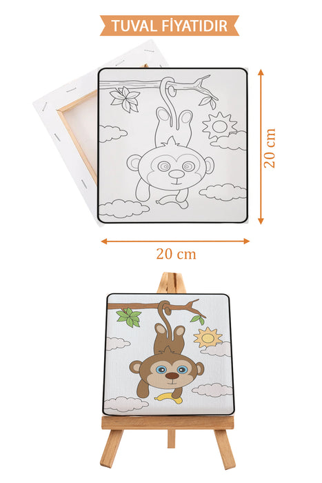 Sevimli Maymun Ön Çizimli Boyama Tuvali 9168