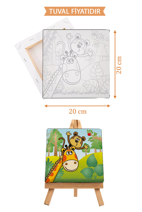 Sevimli Zürafa ve Maymun Ön Çizimli Boyama Tuvali 9018