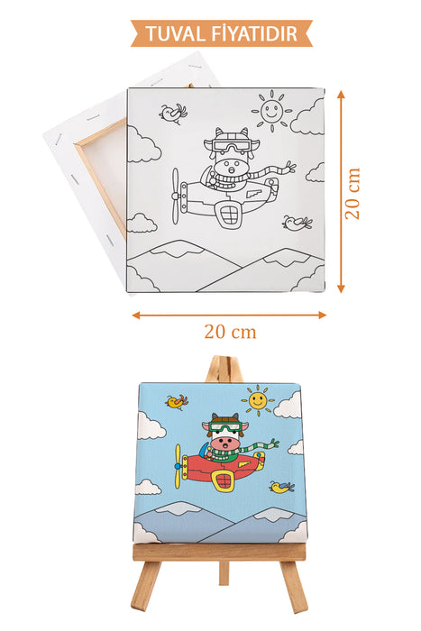 Sevimli Uçan İnek Ön Çizimli Boyama Tuvali 9066