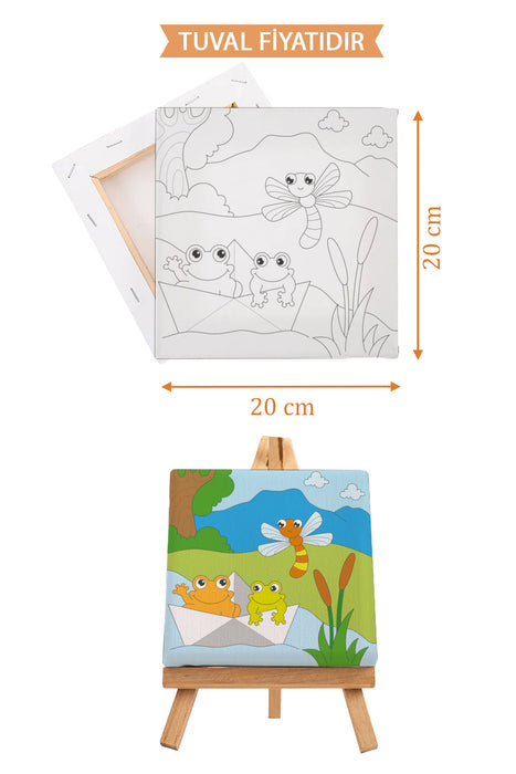 Sevimli Kurbağalar Ön Çizimli Boyama Tuvali 9078