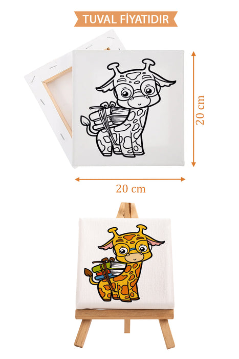 Sevimli Öğrenci Zürafa Ön Çizimli Boyama Tuvali 9035