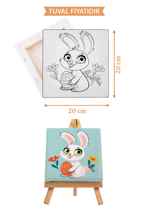 Sevimli Sporcu Tavşan Ön Çizimli Boyama Tuvali 9137