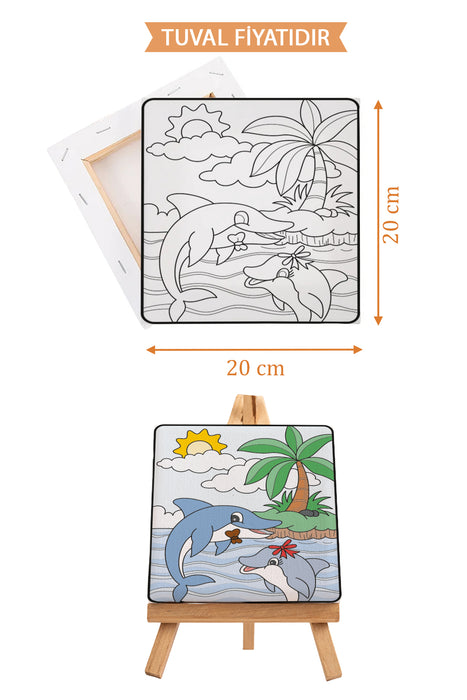 Sevimli Yunus Balıkları Ön Çizimli Boyama Tuvali 9115