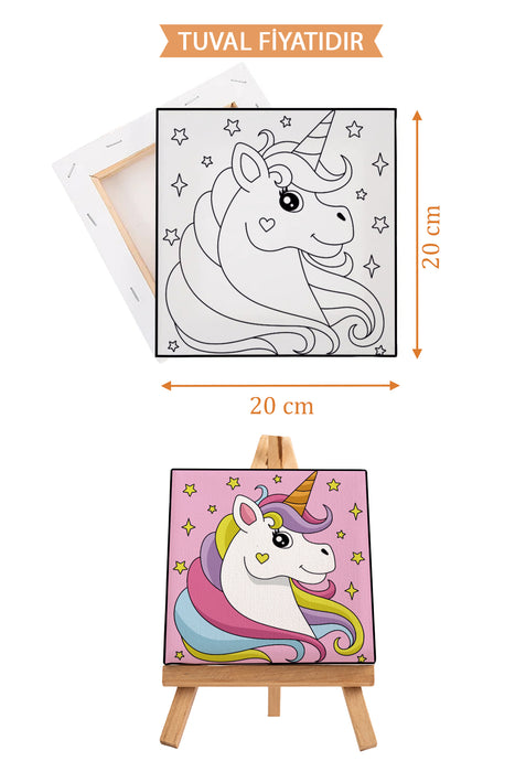 Sevimli Unicorn Ön Çizimli Boyama Tuvali 9217