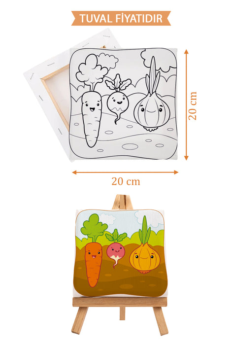 Sevimli Sebzeler Ön Çizimli Boyama Tuvali 9058