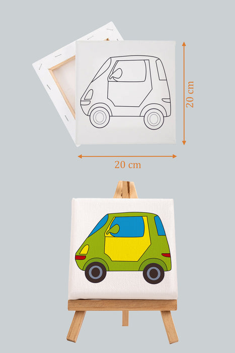 Sevimli Yeşil Araba, Erkek Çocuğu Eğitici Tuval Boyama Hobi Seti 9025