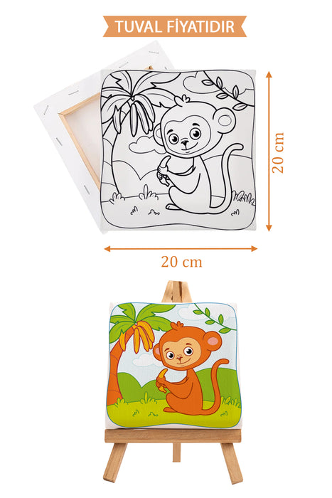 Sevimli Maymun Ön Çizimli Boyama Tuvali 9051