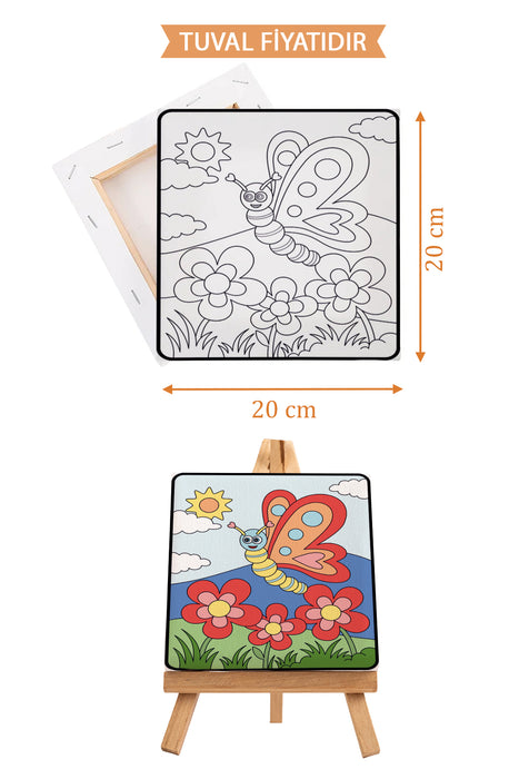 Sevimli Renkli Kelebek Ön Çizimli Boyama Tuvali 9172