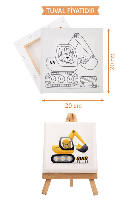 Sevimli Ekskavatör Kepçe Ön Çizimli Boyama Tuvali 9223