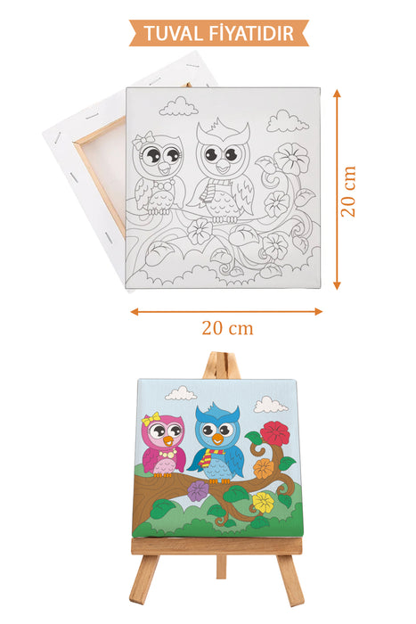 Sevimli Baykuşlar Ön Çizimli Boyama Tuvali 9086