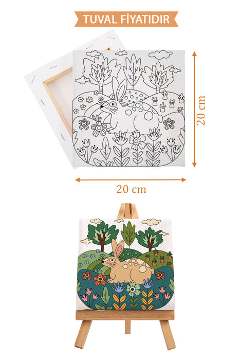 Sevimli Tavşan Ön Çizimli Boyama Tuvali 9133