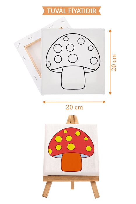 Sevimli Mantar Ön Çizimli Boyama Tuvali 9190