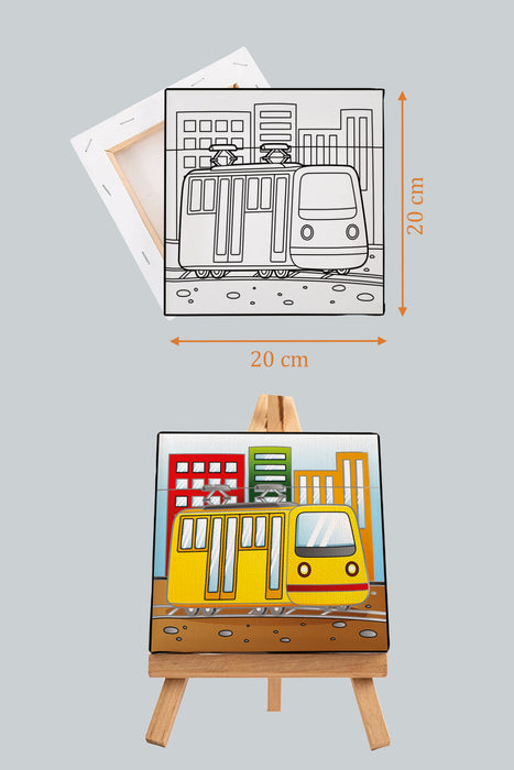 Sevimli Sarı Tramvay, Çocuk Eğitici Tuval Boyama Hobi Seti 9211