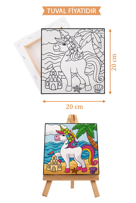 Sevimli Unicorn Ön Çizimli Boyama Tuvali 9212