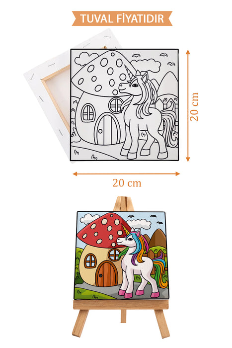 Sevimli Unicorn Ön Çizimli Boyama Tuvali 9216