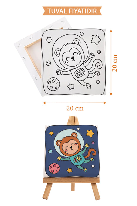 Sevimli Astronot Maymun Ön Çizimli Boyama Tuvali 9028