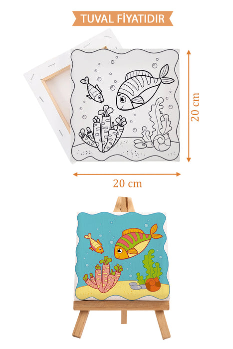 Sevimli Denizaltı Canlıları Ön Çizimli Boyama Tuvali 9180