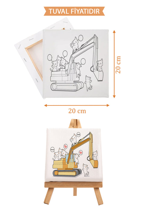 Sevimli İşmakinası Kepçe Ön Çizimli Boyama Tuvali 9106