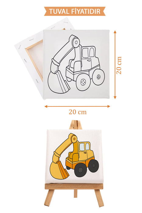 Sevimli Ekskavatör Kepçe Ön Çizimli Boyama Tuvali 9203