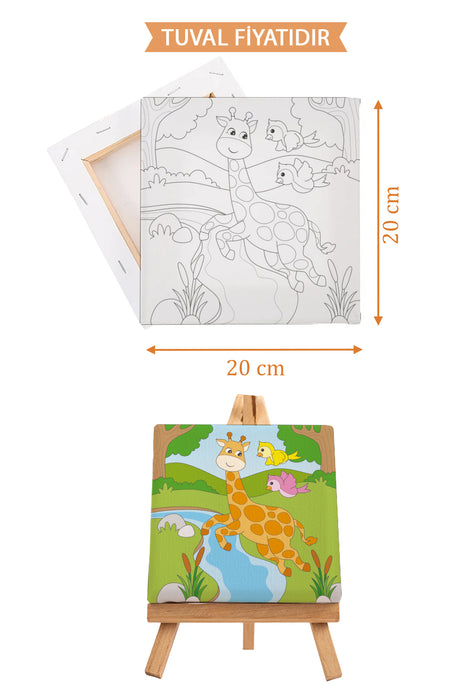 Sevimli Zürafa ve Kuşlar Ön Çizimli Boyama Tuvali 9079