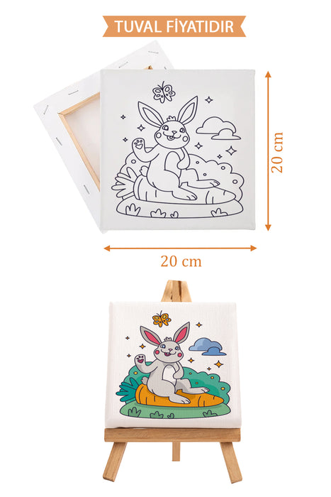 Sevimli Tavşan Ön Çizimli Boyama Tuvali 9135