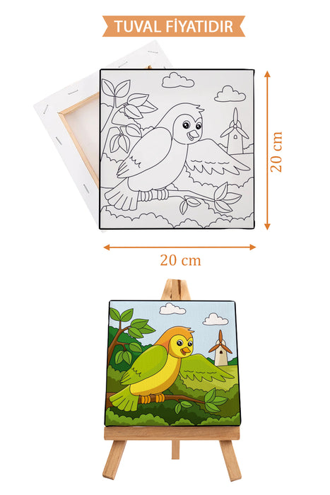Sevimli Renkli Kuş Ön Çizimli Boyama Tuvali 9004