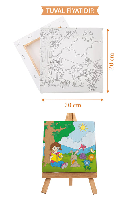 Kitap Okuyan Sevimli Kız Ön Çizimli Boyama Tuvali 9080