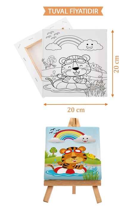 Tatildeki Sevimli Kaplan Ön Çizimli Boyama Tuvali 9012