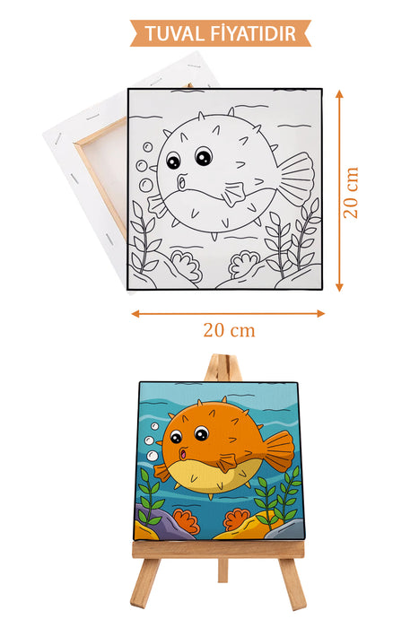 Sevimli Balon Balığı Ön Çizimli Boyama Tuvali 9197