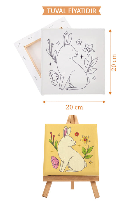 Sevimli Tavşan Ön Çizimli Boyama Tuvali 9132