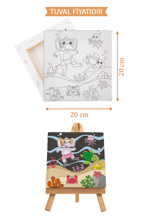 Sevimli Denizaltı Manzarası Ön Çizimli Boyama Tuvali 9076