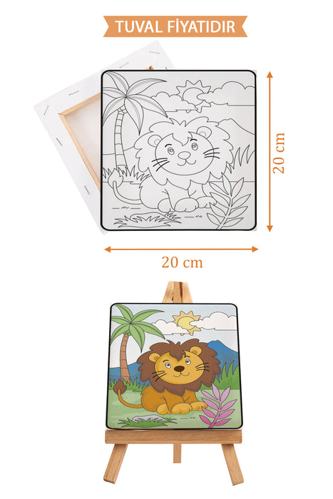 Sevimli Aslan ve Köpek Ön Çizimli Boyama Tuvali 9176