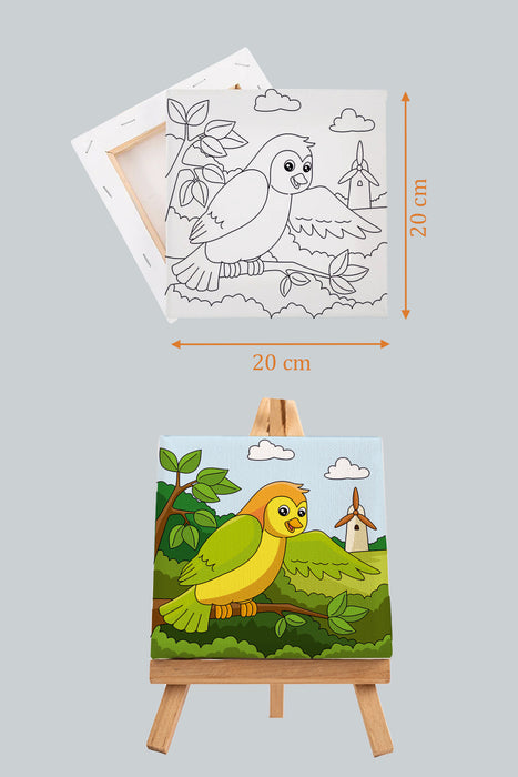 Sevimli Renkli Kuş, Çocuk Eğitici Tuval Boyama Hobi Seti 9004