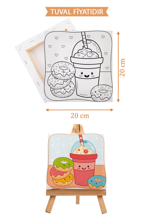 Sevimli Donut ve Milkshake Ön Çizimli Boyama Tuvali 9045