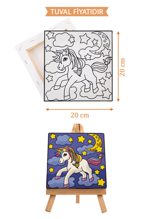 Sevimli Unicorn Ön Çizimli Boyama Tuvali 9222