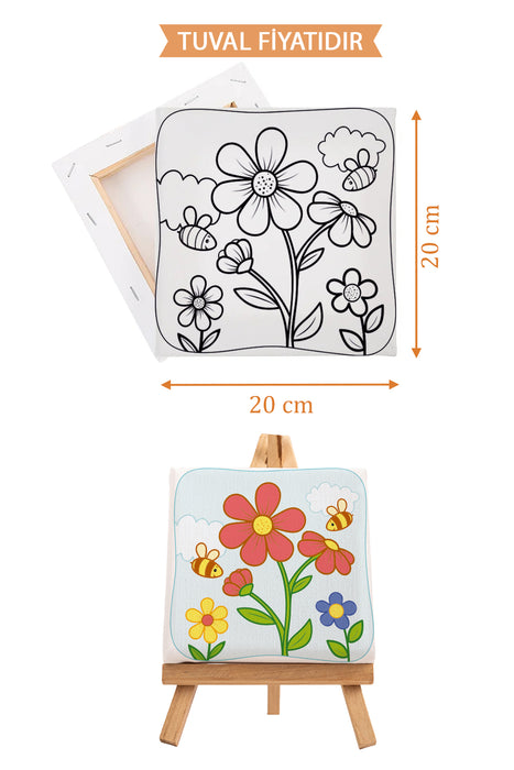 Sevimli Arılar ve Çiçekler Ön Çizimli Boyama Tuvali 9047