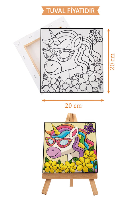 Sevimli Unicorn Ön Çizimli Boyama Tuvali 9221