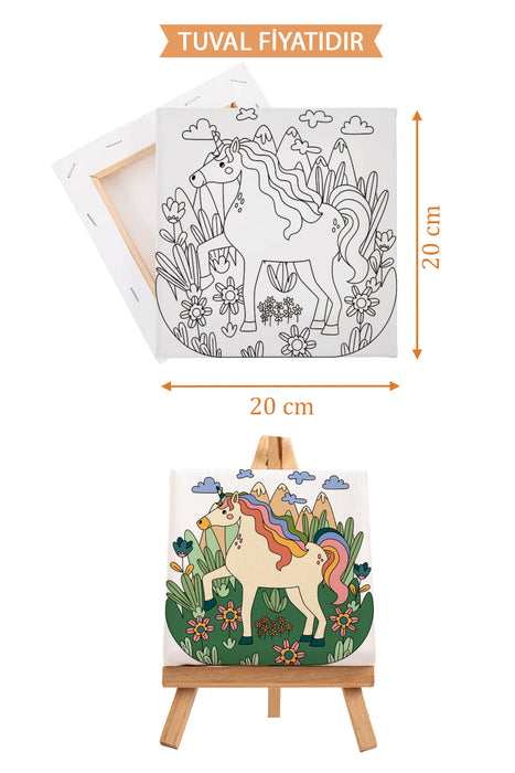 Sevimli Unicorn Ön Çizimli Boyama Tuvali 9159