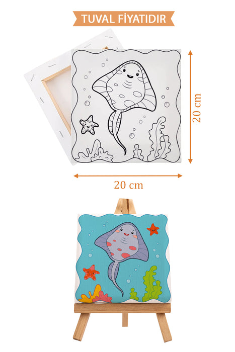 Sevimli Denizaltı Canlıları Ön Çizimli Boyama Tuvali 9179