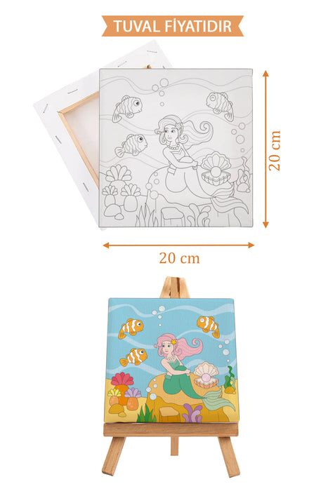 Sevimli Denizkızı ve Balıklar Ön Çizimli Boyama Tuvali 9084