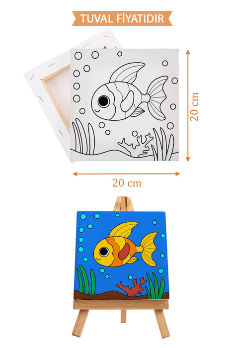 Sevimli Renkli Balık Ön Çizimli Boyama Tuvali 9090