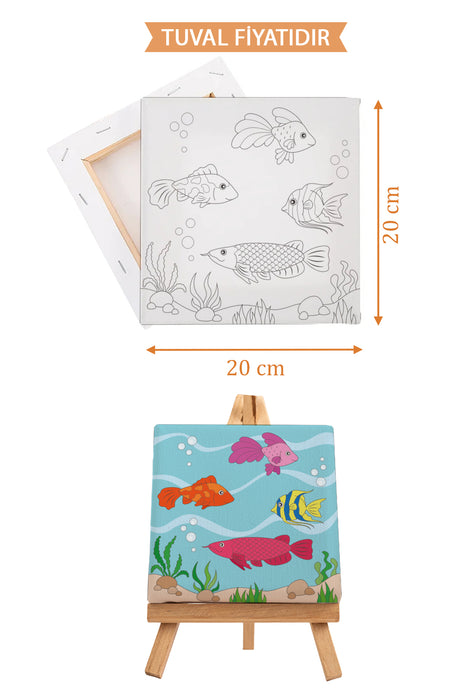 Sevimli Balıklar Ön Çizimli Boyama Tuvali 9077
