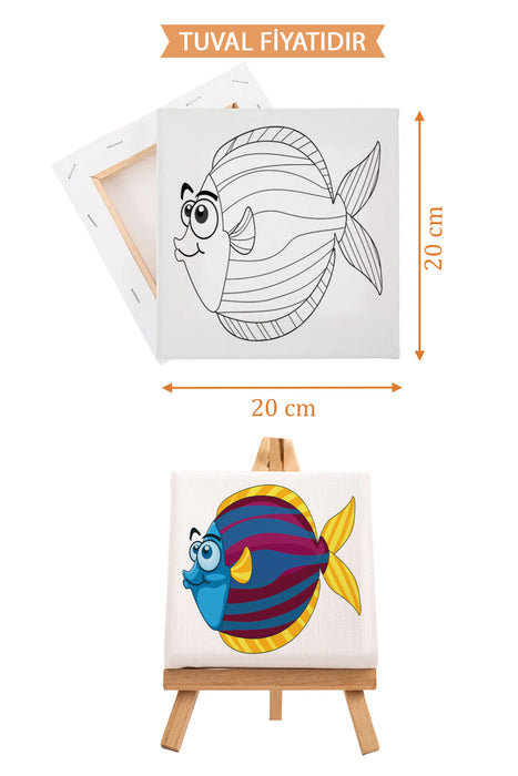 Sevimli Renkli Balık Ön Çizimli Boyama Tuvali 9116