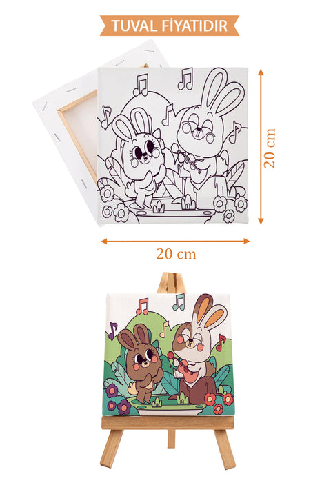 Sevimli Tavşanlar Ön Çizimli Boyama Tuvali 9131