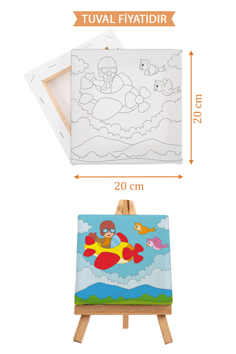 Uçak Pilotu Sevimli Çocuk Ön Çizimli Boyama Tuvali 9071